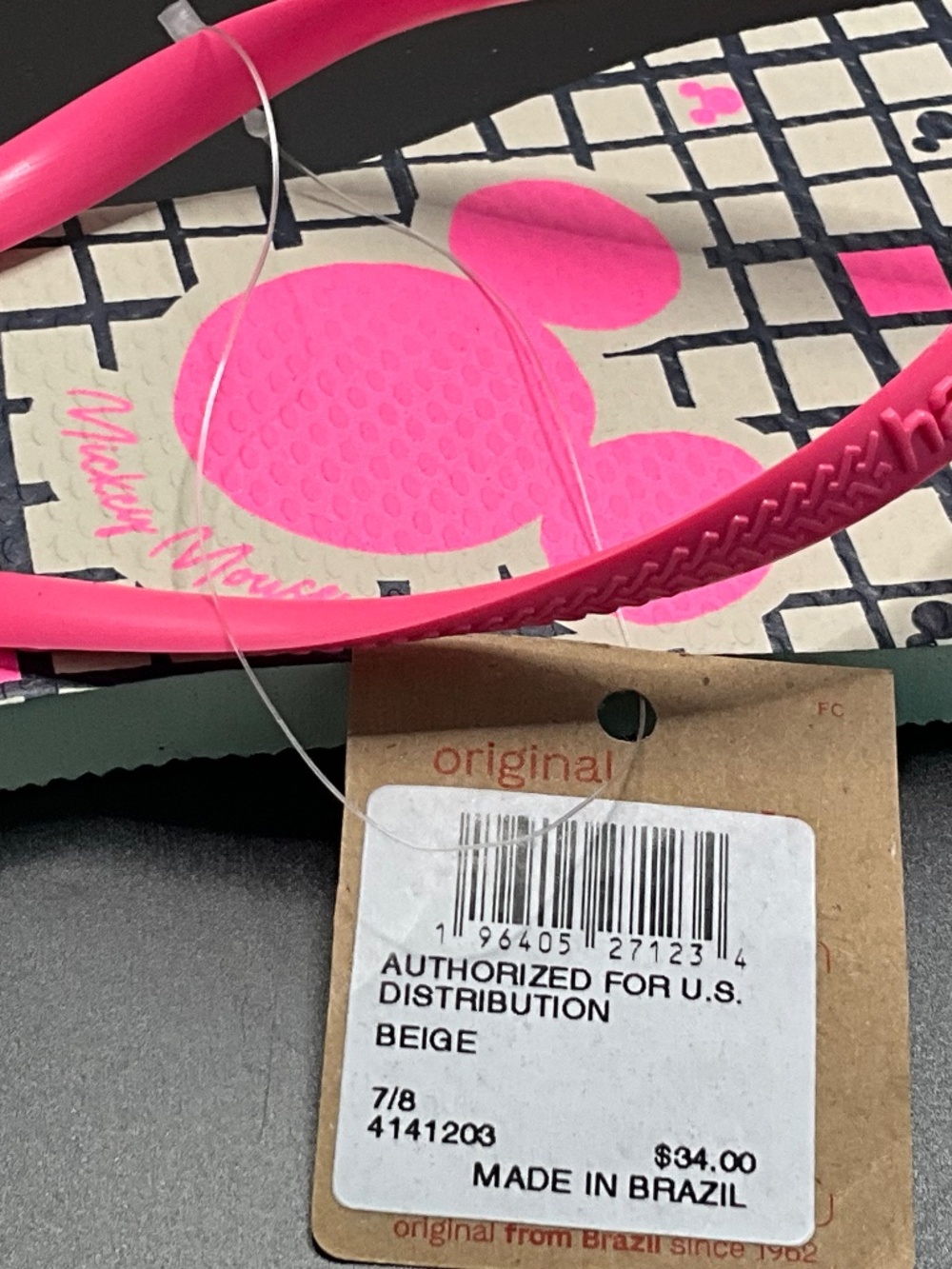 Havaianas Slim Disney Pink Strap Flip Flops US Women’s 7/8/EUR 39/40 NWT. - Picture 5 of 5